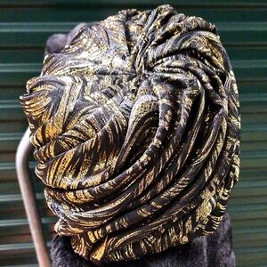 #antique hat made by usa union, Elegant Black and Gold Hair Turban